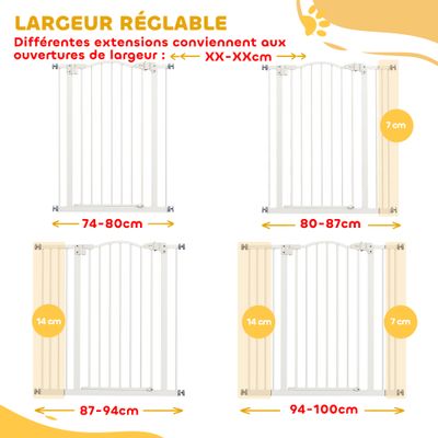 PawHut - Barrière Chien Sans Percer, Double Verrouillage, Auto H.94cm-blanc