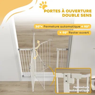 PawHut - Barrière Chien Sans Percer, Double Verrouillage, Auto H.94cm-blanc PawHut - Barrière Chien Sans Percer, Double Verrouillage, Auto H.94cm-blanc