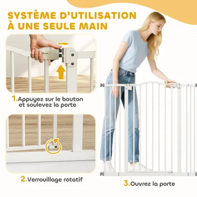 PawHut - Barrière Chien Sans Percer, Double Verrouillage, Auto H.94cm-blanc PawHut - Barrière Chien Sans Percer, Double Verrouillage, Auto H.94cm-blanc