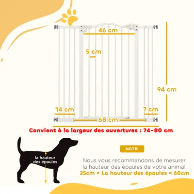PawHut - Barrière Chien Sans Percer, Double Verrouillage, Auto H.94cm-blanc PawHut - Barrière Chien Sans Percer, Double Verrouillage, Auto H.94cm-blanc