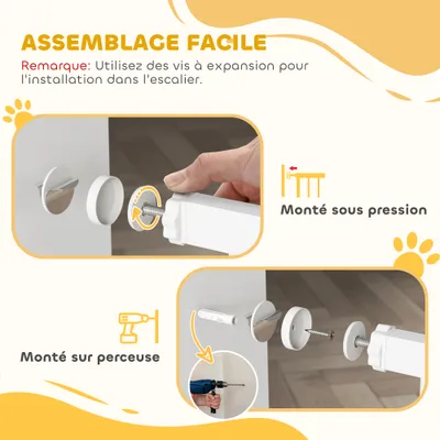 PawHut - Barrière Sécurité Animal Long. Réglable Sans Perçage H.76cm-blanc