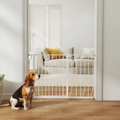 PawHut - Barrière Sécurité Animal Long. Réglable Sans Perçage H.76cm-blanc