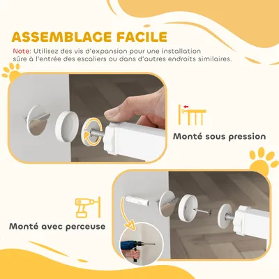 PawHut - Barrière sécurité chien - ajustable, 2 portes verrou. - blanc