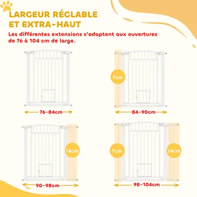 PawHut - Barrière sécurité chien - ajustable, 2 portes verrou. - blanc