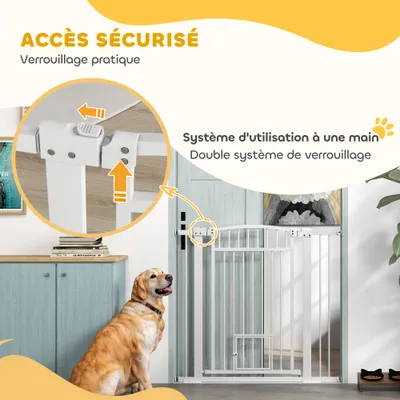 PawHut - Barrière sécurité chien - ajustable, 2 portes verrou. - blanc