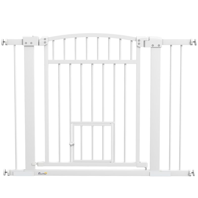 PawHut - Barrière pour chien ajustable avec 2 portes verrouillables - blanc