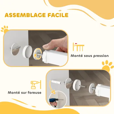 PawHut - Barrière pour chien ajustable avec 2 portes verrouillables - blanc