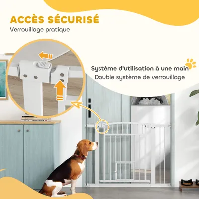 PawHut - Barrière pour chien ajustable avec 2 portes verrouillables - blanc