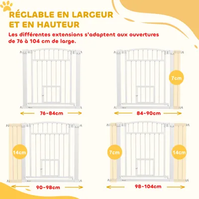 PawHut - Barrière pour chien ajustable avec 2 portes verrouillables - blanc