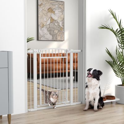 PawHut - Barrière pour chien ajustable avec 2 portes verrouillables - blanc