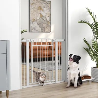 PawHut - Barrière pour chien ajustable avec 2 portes verrouillables - blanc