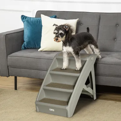 PawHut - Escalier Chien pliant 4 marches antidérapantes 10 Kg max-gris PawHut - Escalier Chien pliant 4 marches antidérapantes 10 Kg max-gris