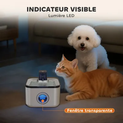 PawHut - Fontaine à eau pour chat 3 étapes USB Inox + Accessoires