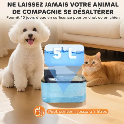 PawHut - Fontaine pour chat 5L filt 3 étapes USB accessoires acier inox