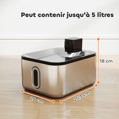 PawHut - Fontaine pour chat 5L filt 3 étapes USB accessoires acier inox