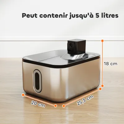 PawHut - Fontaine pour chat 5L filt 3 étapes USB accessoires acier inox