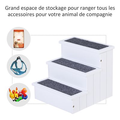 PawHut ? Escalier pour chien rampe 3 marches tapis coffre interne