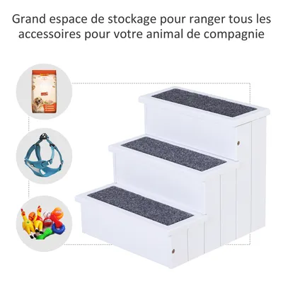 PawHut ? Escalier pour chien rampe 3 marches tapis coffre interne