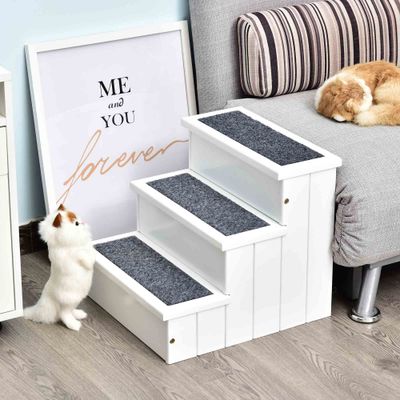 PawHut ? Escalier pour chien rampe 3 marches tapis coffre interne