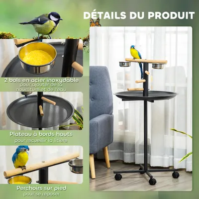 PawHut - Perchoir Perroquets Oiseaux Plat acier-Anthracite