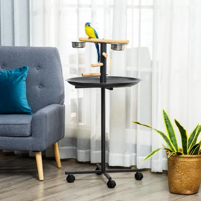 PawHut - Perchoir Perroquets Oiseaux Plat acier-Anthracite