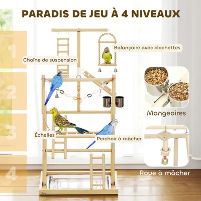 PawHut - Aire de jeu pour oiseaux avec perchoirs, mangeoires, balançoire