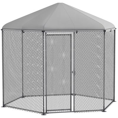 PawHut - Enclos Poulailler Chenil Entièrement Couvert H.246cm - gris