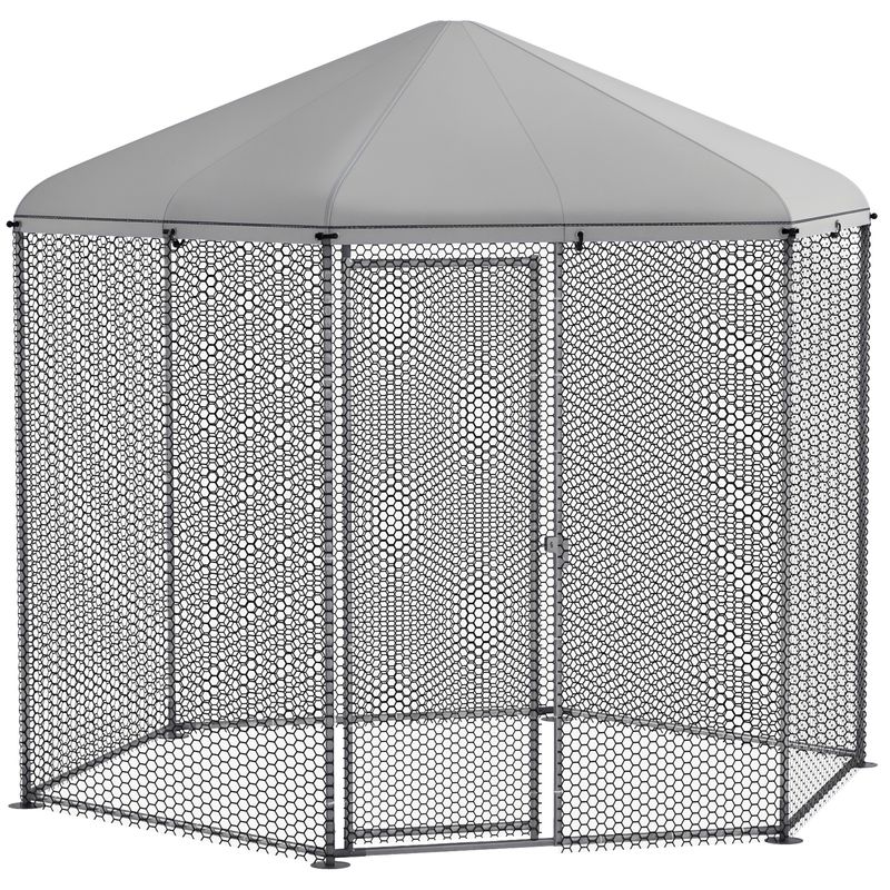 PawHut - Enclos Poulailler Chenil Entièrement Couvert H.246cm - gris