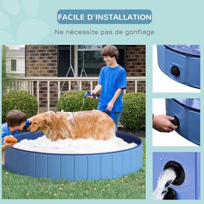 PawHut - Piscine chien pliable antidérapante  H.20 cm - bleu
