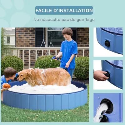 PawHut - Piscine chien pliable antidérapante  H.20 cm - bleu