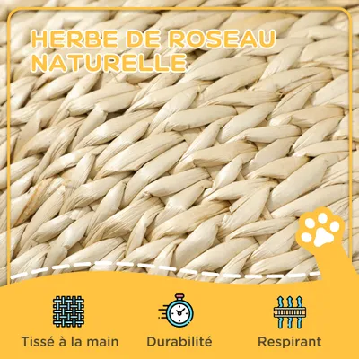 PawHut - Panier Chat Naturel Tressé avec Coussin-Crème