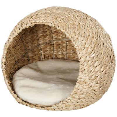 PawHut - Panier Chat Naturel Tressé avec Coussin-Crème
