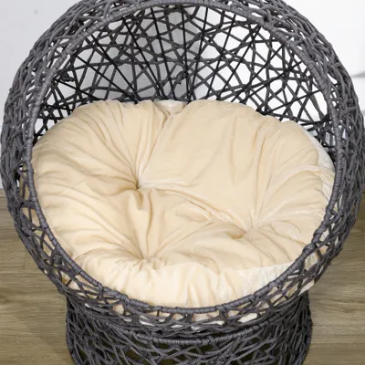 PawHut - Panier tressé chat confortable avec coussin - H.60cm - Beige