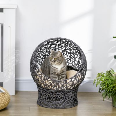 PawHut - Panier tressé chat confortable avec coussin - H.60cm - Beige