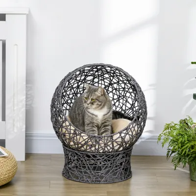 PawHut - Panier tressé chat confortable avec coussin - H.60cm - Beige