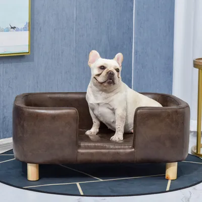 PawHut - Canapé chien/chat avec rebord, coussin moelleux H.31 cm - chocolat PawHut - Canapé chien/chat avec rebord, coussin moelleux H.31 cm - chocolat