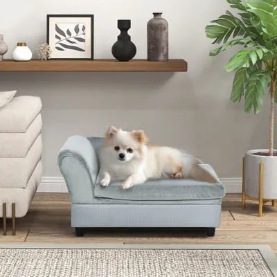 PawHut - Canapé chien avec coffre de rangement H.41,5 cm - bleu