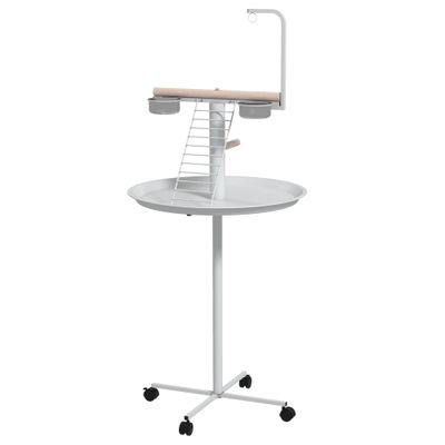 PawHut - Perchoir oiseaux mobile 2 mangeoires échelle plateau acier - blanc