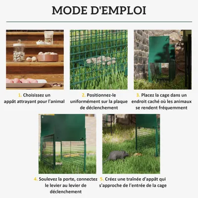 PawHut - Piège lapin rat 2 entrées + poignée H.30 cm - vert