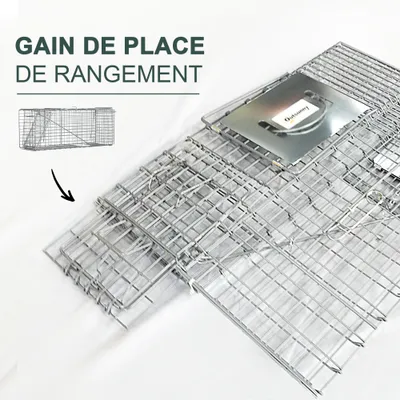 PawHut - Piège de capture pliable 2 portes poignée H.34 cm acier - gris