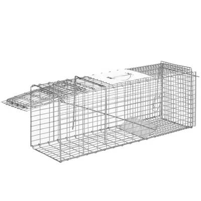 PawHut - Piège de capture pliable 2 portes poignée H.34 cm acier - gris