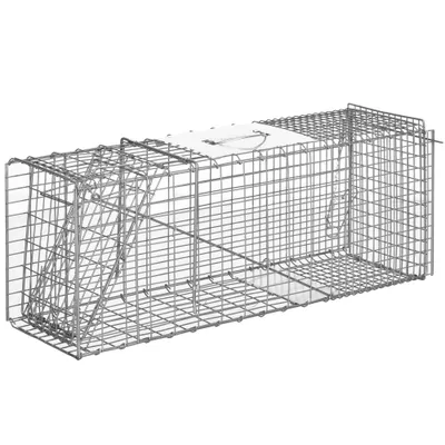 PawHut - Piège de capture pliable 2 portes poignée H.34 cm acier - gris