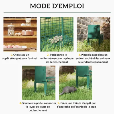 PawHut - Piège capture rongeurs à entrée et poignée H.20 cm - vert