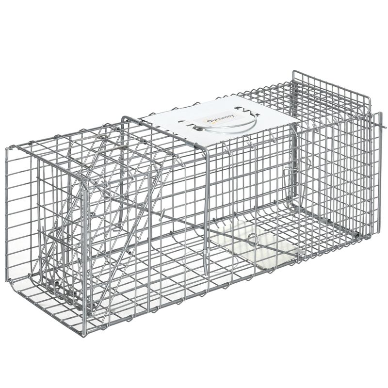 PawHut - Piège de capture pliable 2 portes poignée H.30 cm acier - gris