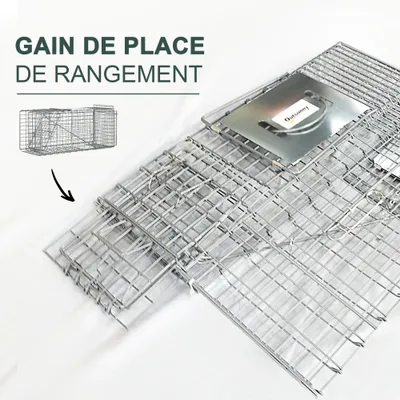 PawHut - Piège de capture pliable 2 portes poignée H.30 cm acier - gris