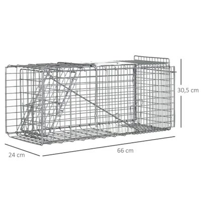 PawHut - Piège de capture pliable 2 portes poignée H.30 cm acier - gris