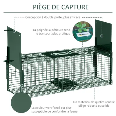 PawHut - Piège pour petits animaux 2 entrées + poignée H.20cm - vert