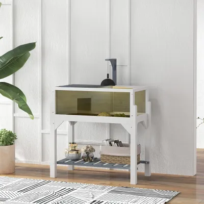 PawHut - Terrarium-sur pied étagère 2 zones toit ouvrant support lampe-gris PawHut - Terrarium-sur pied étagère 2 zones toit ouvrant support lampe-gris