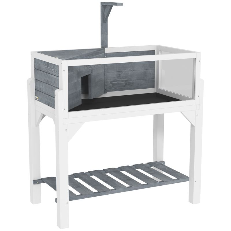 PawHut - Terrarium-sur pied étagère 2 zones toit ouvrant support lampe-gris