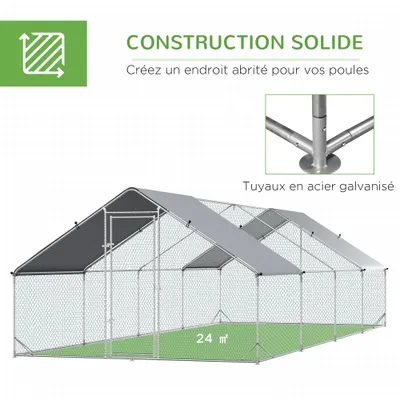 PawHut - Enclos poulailler chenil 24m² couvert acier galvanisé H.2 m - gris PawHut - Enclos poulailler chenil 24m² couvert acier galvanisé H.2 m - gris